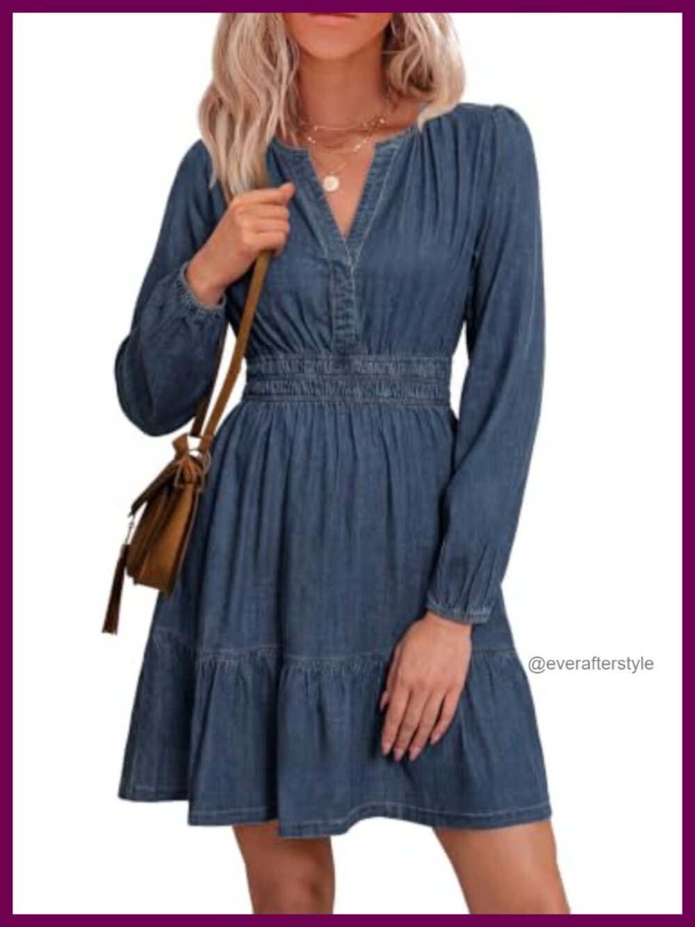 Women's Denim Dress Long Sleeve A-Line Mini